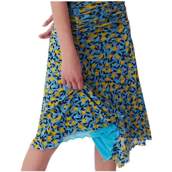 Diane von Furstenberg NWOT Dacey Lemon Gathered Dress Size XS Half Sleeve Ruched - Picture 5 of 13